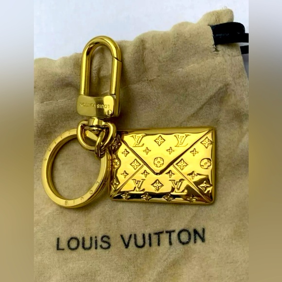 LOUIS VUITTON Charm Keychain Keyring Envelope Gold Plated Metal